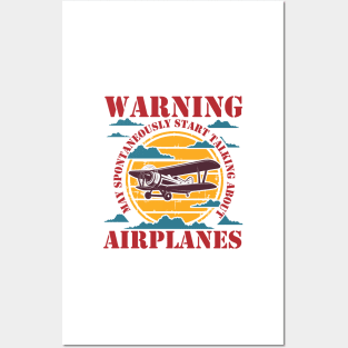 WARNING MAY SPONTANEOUSLY START TALKING ABOUT AIRPLANES RETRO SUNSET Posters and Art